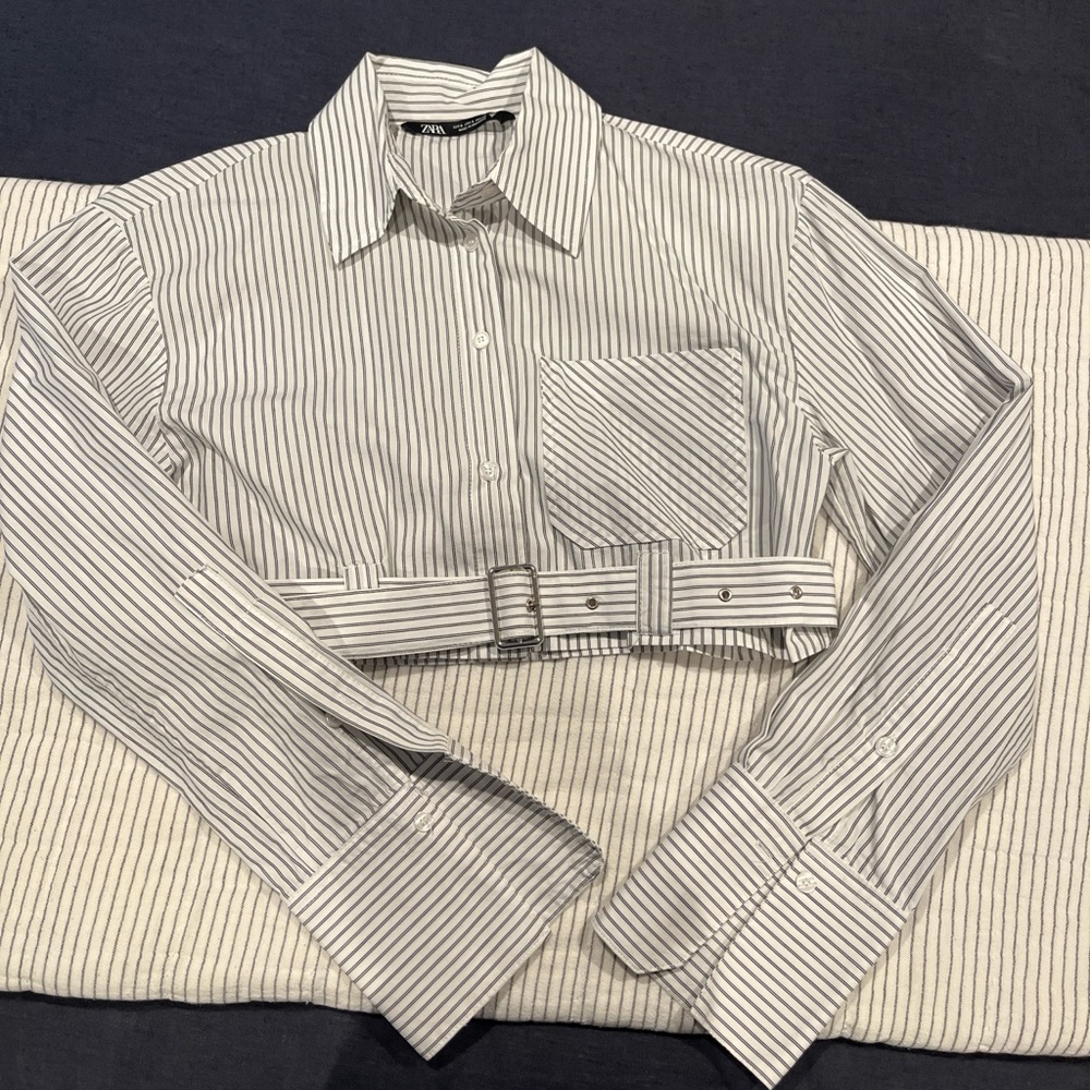 Zara Black and White Striped Shirt